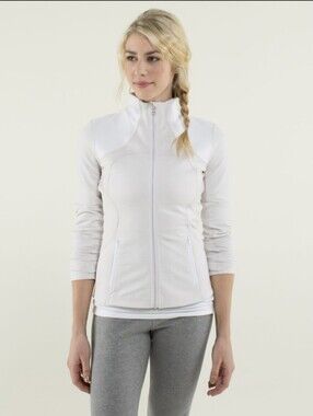 Lululemon Forme Jacket II White Dune Woven Grid Athleisure Zip Up Coat Size 10